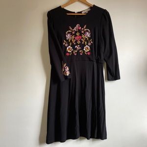 LOFT Black embroidered dress 12 PETITE